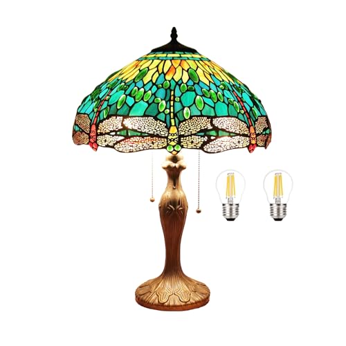 Bidesen Tiffany Stil Tischlampe 16 Zoll grünes Glas Lampe, Glasschirm mit Kristallperlen, Leselicht, Nachtlicht für Schlafzimmer, Wohnzimmer von Bidesen