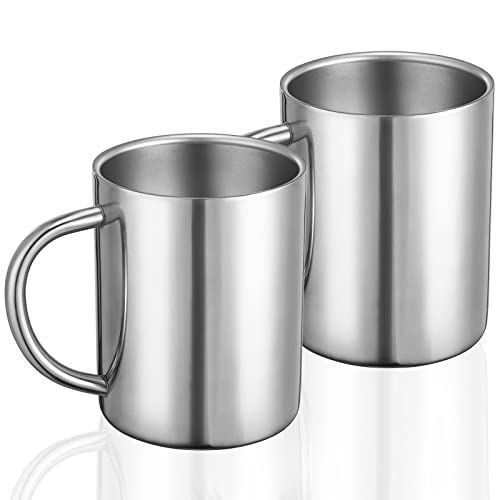 Bidponds Doppelwandige Edelstahl-Kaffeetasse, Metall-Teetasse mit Griff, Reise-Camping-Becher, 2 Stück von Bidponds