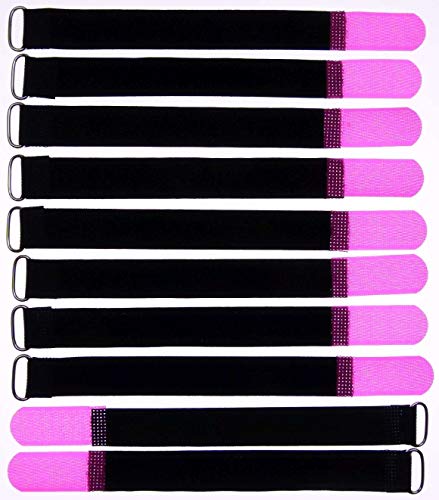 10x 20 cm x 20 mm wiederverschließbare Klett-Kabelbinder NEON PINK mit Metall-Öse - Kabel-Klettband 200 mm wiederverwendbar von Bie-Tec