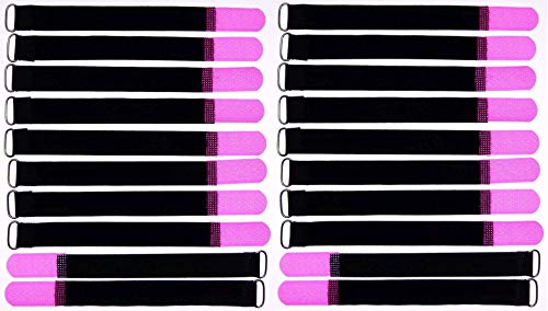 20x 20 cm x 20 mm wiederverschließbare Klett-Kabelbinder NEON PINK mit Metall-Öse - Kabel-Klettband 200 mm wiederverwendbar von Bie-Tec