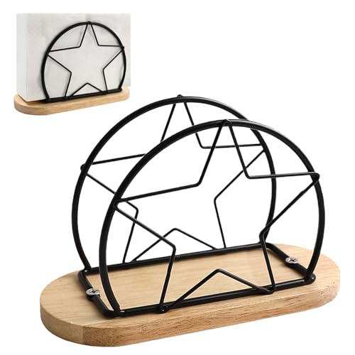 Moderne Metall Holz Serviettenhalter (schwarz), aufrechter Serviettenhalter für Tisch, tragbarer Desktop Tissue Halter, geeignet für Küchen, Restaurants, Partys, Cafés von BieFuSin
