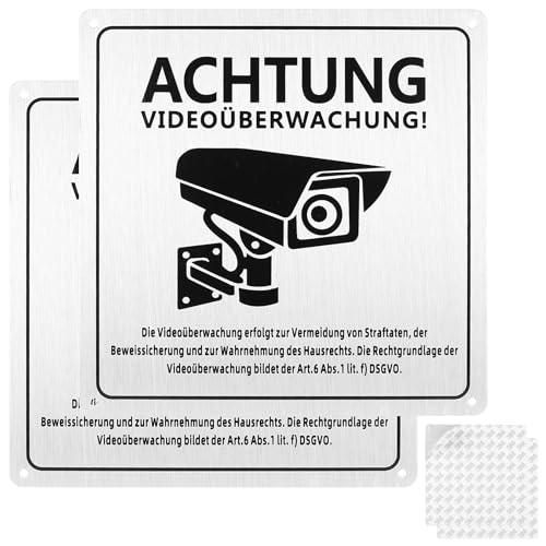2 Stück Achtung Videoüberwachung Schild, 15x15cm Warnschild Hinweisschild Videoüberwachung Privatgrundstück Schilder für Videoüberwachung, 15x15cm Aluminium Aussen Innen Schilder Kameraüberwachung von BieMian