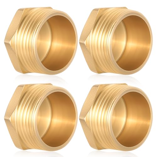 4 STKMessing Blindstopfen 3/4 Zoll Außengewinde,Messing Stopfen G3/4" (Ø 26mm), AG Endstopfen Außengewinde Rohrstopfen mit Sechskant,Blindkappe Messing Kappe 3/4 Zoll Gewindefitting Messingfittings von BieMian