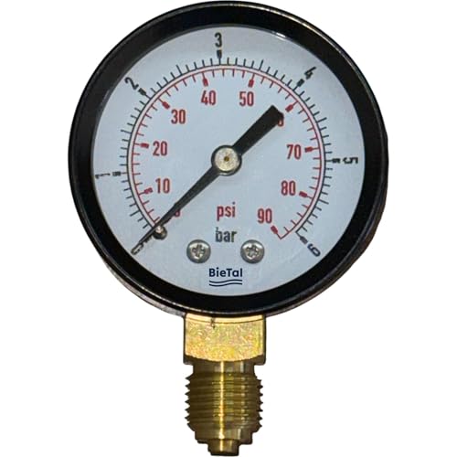 BieTal® Manometer Arbeitsmanometer 0-6 bar Druckmanometer Druckmesser 50mm Durchmesser Druckanzeige Präzisionsmanometer 1/4 Zoll Gewinde unter anderem für CO2 Druckminderer von BieTal