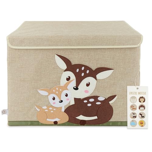 Bieco Aufbewahrungsbox mit Deckel | 65L faltbar | ca. 36x36x51cm | Spielzeugkiste mit Deckel | Aufbewahrungsbox Kinder | Kisten mit Deckel | Aufbewahrungsbox Groß | Wickeltisch Organizer | REH Motiv von Bieco