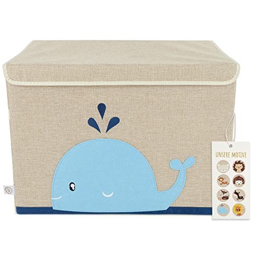 Bieco Aufbewahrungsbox mit Deckel | 65L faltbar | ca. 36x36x51cm | Spielzeugkiste mit Deckel | Aufbewahrungsbox Kinder | Kisten mit Deckel | Aufbewahrungsbox Groß | Wickeltisch Organizer | Wal Motiv von Bieco