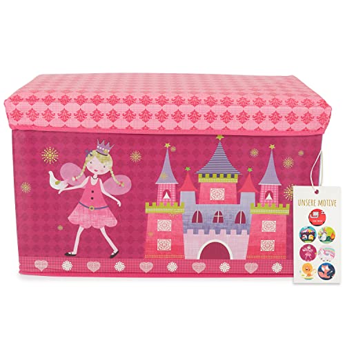 Bieco Aufbewahrungsbox mit Deckel | 60L, faltbar | ca. 60x30x35cm | Spielzeugkiste mit Deckel | Aufbewahrungsbox Kinder | Kisten mit Deckel | Aufbewahrungsbox Groß | Wickeltisch Organizer Prinzessin von Bieco