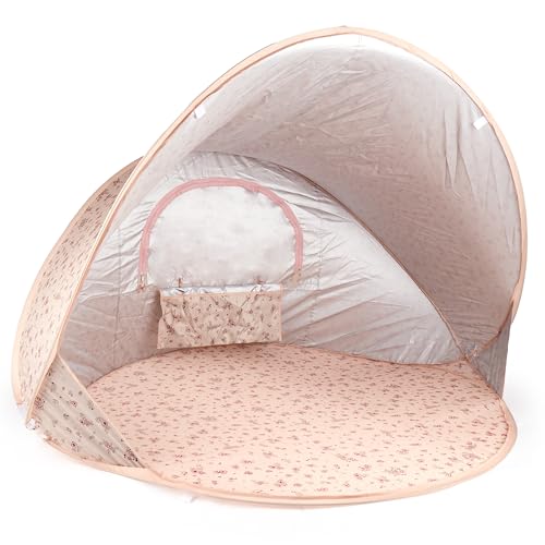Bieco Ella Pop-up Strandmuschel Dreamy Flowers | UV-Schutz 40+ | Strandmuschel Pop Up Baby Strand Zubehör Sonnenschutz Strand Zelt Reise Sonnenschutz Strandzelt von Bieco