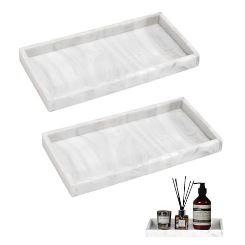 Bieiyhe 2 Stück Tablett Badezimmer 19.6x10.2x1.8cm,Ablageschale Silikon,Tablett Deko,Tablett Rechteckig,Servierteller,Tablett Seifenspender,Tablett KüchenspüLe für Tücher Kerzen-Marmor von Bieiyhe
