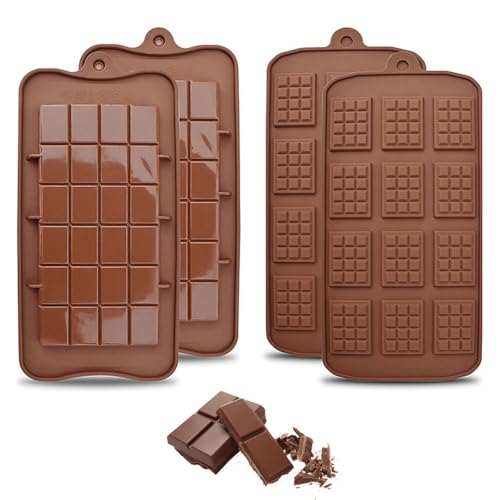 Bieiyhe 4 Stück Silikonform Schokoladenform Silikon Schokoladentafel Form Chocolate Mold Antihaft-Wiederverwendbare Schokoladenformen Schokolade Selber Machen Form für Süßigkeiten, Gelee,Fondantform von Bieiyhe