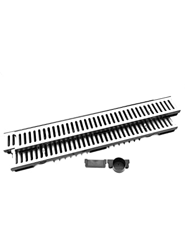 Bielbet Entwässerungsrinne, H=55mm, 3m, Kunststoff, Komplett-Set mit Endkappe und Anschlussstück DN75 von Bielbet