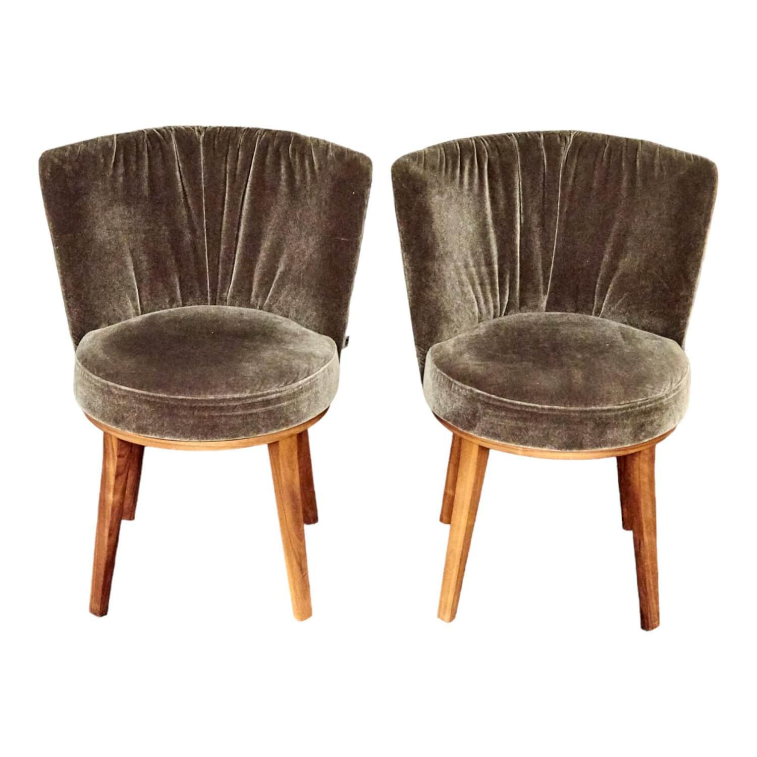 2er Set Stuhl Polo Cocktail Stoff Emilia B-121 Untergestell Nussbaum Geölt Mit D... von Bielefelder Werkstätten