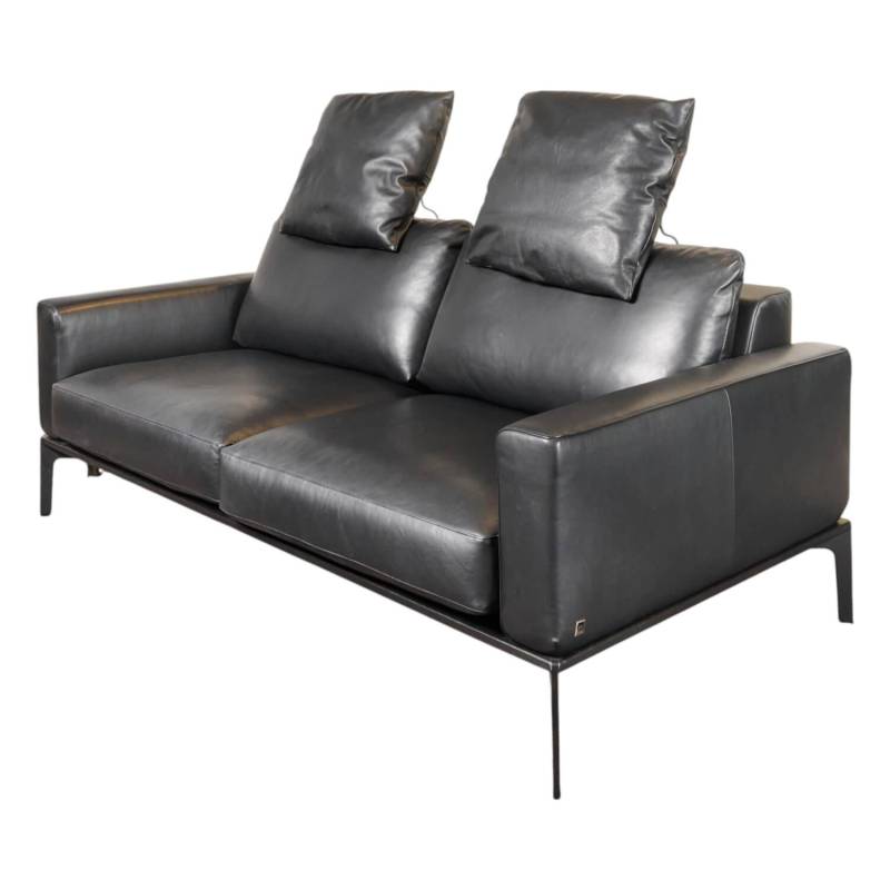 Spirit Sofa 2/80 Armlehne Schmal Leder Space Schwarz mit 2 Kissen von Bielefelder Werkstätten