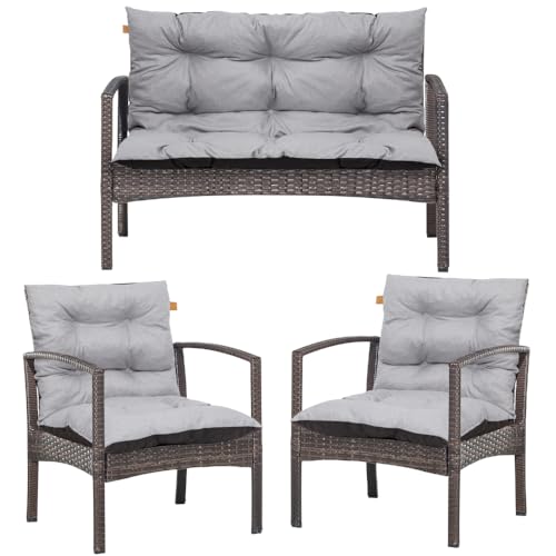 Bielik 3-teiliges Gartenkissen-Set – Sitzpolster für Gartensofa & Rattanmöbel | Bankauflage + 2X Stuhlkissen | Outdoor & Indoor, Water-Repellent, gepolstert, (hellgrau) von Bielik