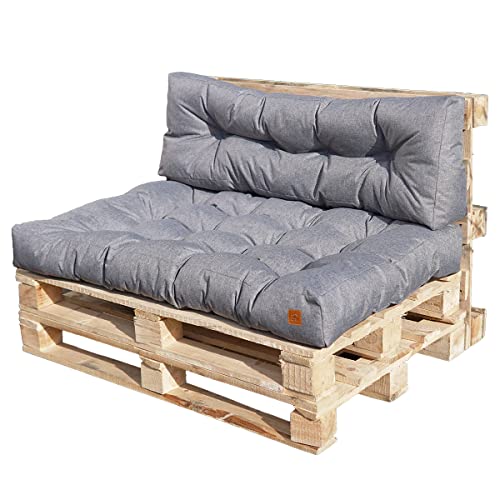 Bielik Palettenkissen 120 x 80 2-teiliges Set für Palettenmöbel| Wasserdicht Europaletten Polster Made in EU | Palettensofa gesteppt komplett Hellgrau von Bielik