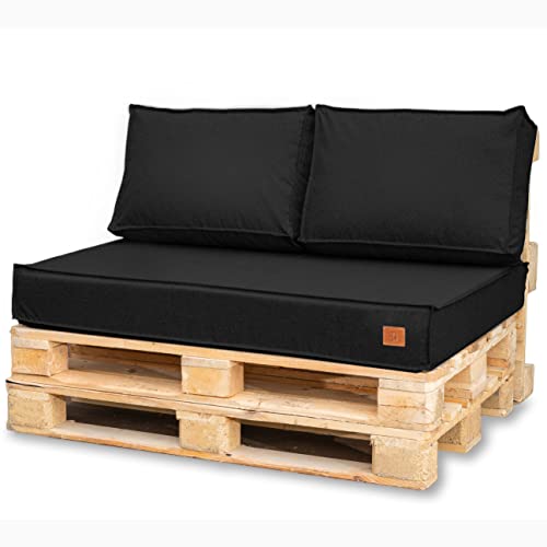 Bielik Palettenkissen 120 x 80 Set für Palettenmöbel | Wasserdicht Europaletten Sitzkissen Made in EU | Palettensofa komplett besteht aus 3 Teilen in Farbe: Schwarz von Bielik