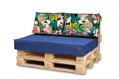 Bielik Palettenkissen 120 x 80 Set für Palettenmöbel | Wasserdicht Europaletten Sitzkissen | Palettensofa komplett besteht aus 3 Teilen in Farbe: Dunkelblau + Blumen von Bielik