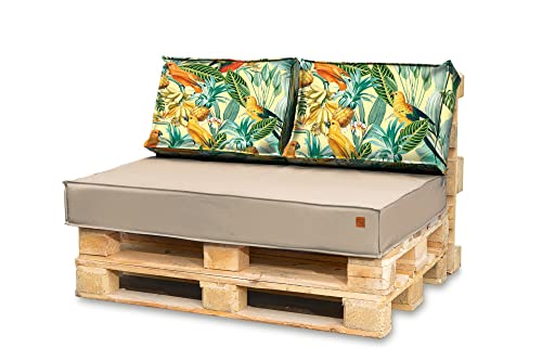 Bielik Palettenkissen 120 x 80 Set für Palettenmöbel | Wasserdicht Europaletten Sitzkissen | Palettensofa komplett besteht aus 3 Teilen in Farbe: Hellbeige + Papageien von Bielik