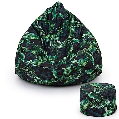 Bielik Sitzsack XXL mit Hocker Sitzkissen Bodenkissen Sessel Kissen In & Outdoor Gaminggeignet Sitzsack für Jugendliche und Erwachsene Beanbag mit Füllung 350L (Blätter) von Bielik