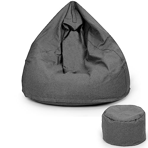 Bielik Sitzsack XXL mit Hocker Sitzkissen Bodenkissen Sessel Kissen In & Outdoor Gaminggeignet Sitzsack für Jugendliche und Erwachsene Beanbag mit Füllung 350L (dunkelgrau) von Bielik