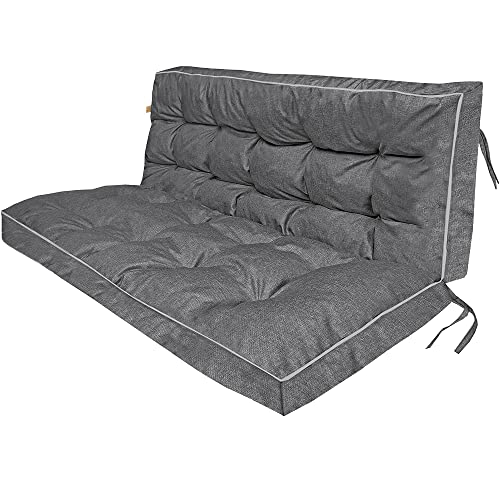 Hollywoodschaukel Auflage dazu 2X kleines Kopfkissen - Sitzauflagen Gartenmöbel aus Wasserdichter Stoff mit Oeko-TEX-Zertifikat und Riemen befestigt - Genäht in Europa - Von Bielik (Dunkelgrau) von Bielik