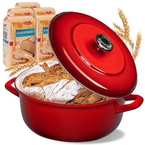 BIELMEIER Gusseisen Brottopf Keramik 28 cm rot CLEAN Diamantglasur 5x Brotbackmischung Bauernbrot a 500 g von Bielmeier