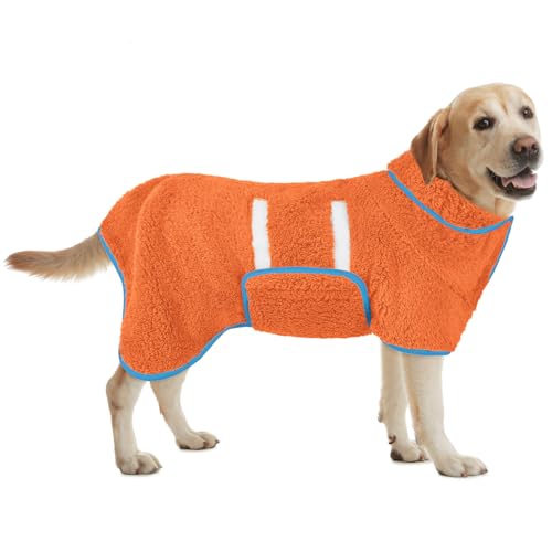 Bienbee Hundebademantel, schnell trocknend, super saugfähig, für nach dem Baden, warmes Handtuch, Hundebadzubehör, Orange, Größe L von Bienbee