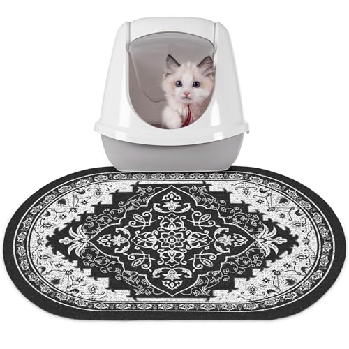 Bienbee Katzenklo Matte, 61 x 38,1 cm, Katzentoilette, Teppich mit rutschfester Unterseite, leicht zu reinigen, Zubehör für den Innenbereich, Kätzchen-Boden, Schwarz, Größe M von Bienbee