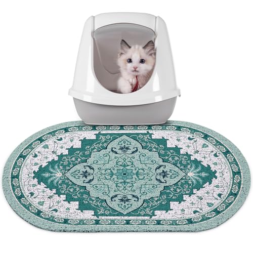 Bienbee Katzenklo Matte, 61 x 38,1 cm, Katzentoilettenmatte, Teppich mit rutschfester Unterseite, leicht zu reinigen, Zubehör für den Innenbereich, Kätzchenboden, Grün, M von Bienbee