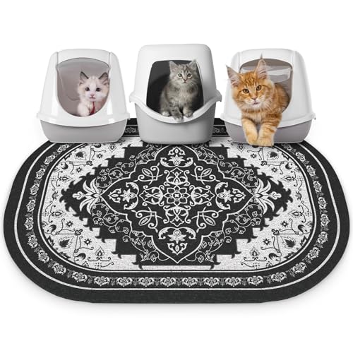 Bienbee Katzenklo Matte, Jumbo-Größe, 101,6 x 76,2 cm, Jumbo-Größe, Teppich mit rutschfester Unterseite, leicht zu reinigen, Zubehör für den Innenbereich, Kätzchen-Boden, Schwarz, XL von Bienbee