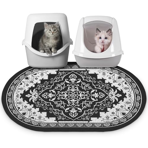 Bienbee Katzentoilettenmatte, 83,8 x 55,9 cm, große Katzentoilette, Teppich mit rutschfester Unterseite, leicht zu reinigen, Zubehör für den Innenbereich, Kätzchen-Boden, Schwarz, L von Bienbee