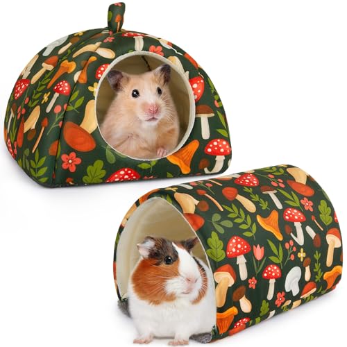 Bienbee Meerschweinchen Versteck Waschbar Meerschweinchen Tunnel Set 2 Pack Meerschweinchen Spielzeug Meerschweinchen Käfig Zubehör für Kleintier Maus Hamster Igel Ratten Grüner Pilz von Bienbee