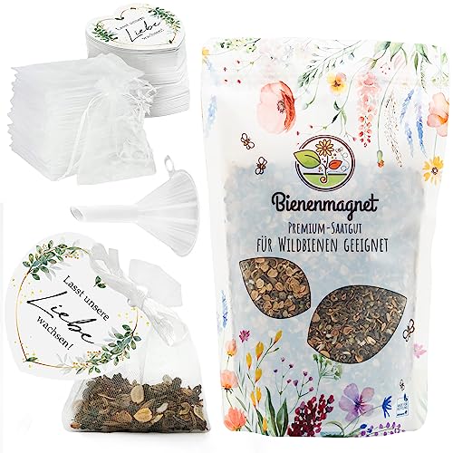 Gastgeschenke Hochzeit Blumensamen - Besonderes Hochzeitsgeschenk für Gäste als Give Away - Lasst unsere Liebe wachsen Komplett-Set (100er Set) von Bienenmagnet