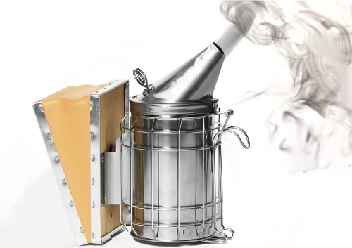 Imkerpfeife Profi Edelsthl-Smoker Bienenraucher Amiskoker im Dadant Style mit Leder blasebalg Smoker Bienen (Groß 4x7 Zoll) von Bienenwagner