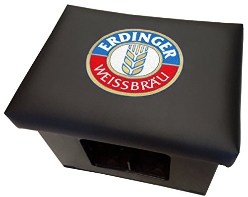 BierEx Erdinger Weissbräu Bierkastensitz Bierkastenhocker Bierkistensitz Bierkasten Aufsatz Sitz Sitzkissen Hocker Sitzauflage Kissen Sprüche Getränkekiste (Erdinger, Schwarz) von BierEx