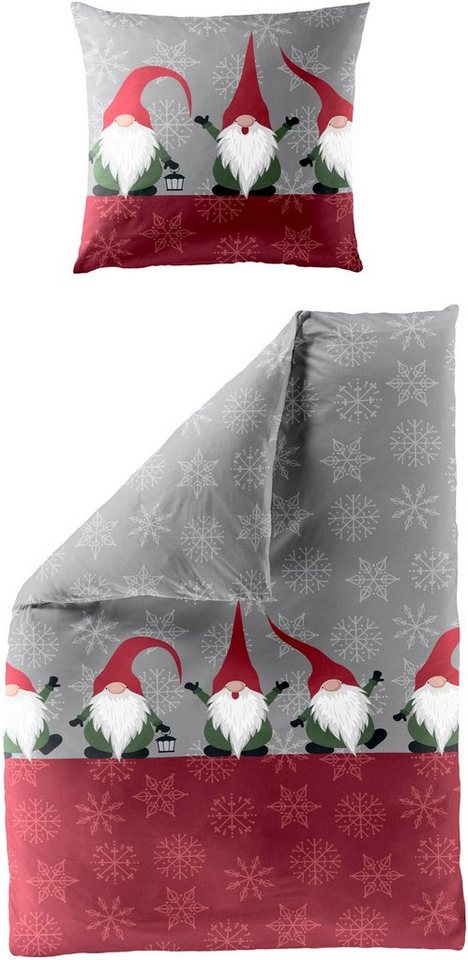 BIERBAUM Bettwäsche 4047, Biber, 2 teilig, Biber, 100 % Baumwolle, pflegeleicht, kuschelig warm, mit Wichteln von Bierbaum