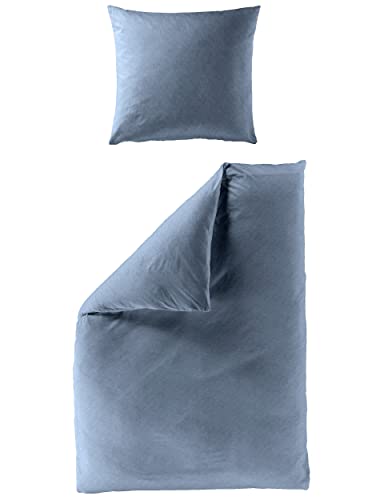 Bierbaum Biber Bettwäsche Uni 3292 weiche Flauschige Bettwäsche-Garnitur mit dezentem Fischgratmuster 135 cm x 200 cm Ozean blau von Bierbaum