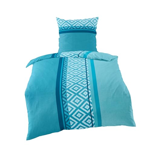 Bierbaum Microfaser Velours - Fleece Winter Bettwäsche 2 TLG. 135x200cm Blau Hellblau Azur Ornamente von Bierbaum