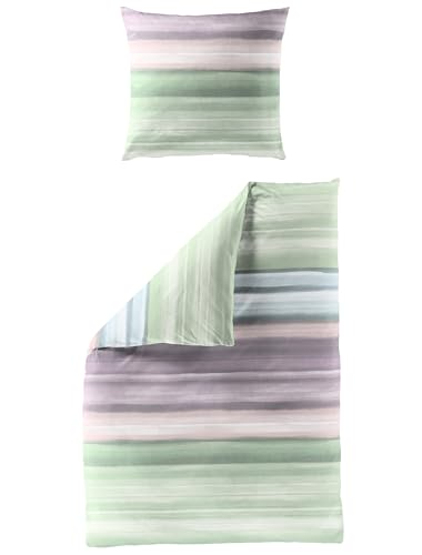 Bierbaum Seersucker Bettwäsche 4045 Farbe: Pastell Streifen 100% Baumwolle 135x200 + 80x80 cm von Bierbaum
