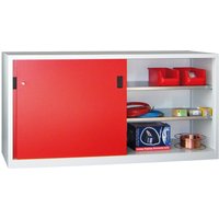 PAVOY Schiebetürenschrank mit 4 Fachböden + Trennwand, HxBxT 1.000 x 1.500 x 400 mm, feuerrot, lichtgrau von Pavoy