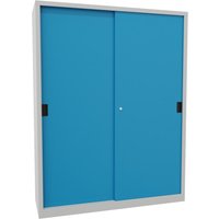 PAVOY Schiebetürenschrank mit 8 Fachböden + Trennwand, HxBxT 1.950 x 1.500 x 500 mm, lichtblau, lichtgrau von Pavoy
