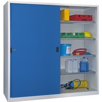 PAVOY Schiebetürenschrank mit 8 Fachböden + Trennwand, HxBxT 1.950 x 2.000 x 400 mm, himmelblau, lichtgrau von Pavoy