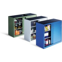 C+P Werkstatt-Beistellschrank mit 4 Fachböden, HxBxT 1.200 x 1.600 x 500 mm, Trennwand, lichtgrau, enzianblau von C+P