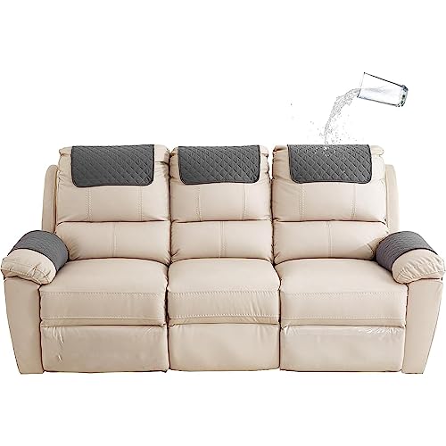 Bieyaet Armlehnenbezüge, Sofa Armlehne Kopfstützenbezug Für SesselSofadecken für Sitzfläche, Sofaschoner rutschfest, Sesselschoner für Relaxsessel (Grau,3-Sitzer Liege | 5 STK) von Bieyaet