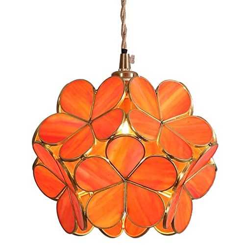 Bieye L30749 Petals Deckenpendelleuchte im Tiffany-Stil aus Buntglas mit 20 cm breitem Lampenschirm (Orange, 8" Kirschblüte) von Bieye