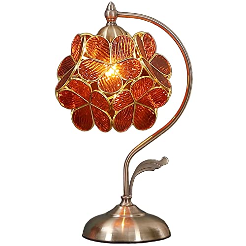 Bieye L30751 Tischlampe im Tiffany-Stil mit Buntglas und Blütenblättern, mit Messingsockel für die Inneneinrichtung (Bernstein, 8" Kirschblüte) von Bieye