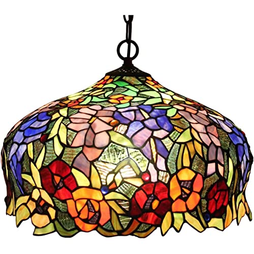 Bieye L10557 Deckenleuchte aus Buntglas im Tiffany-Stil mit Glyzinien und Rosenblüten und 16 Zoll breitem Lampenschirm von Bieye