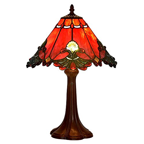 Bieye L30021US Barock Tiffany-Stil Glasmalerei Tischlampe Nachtlicht mit 13 Zoll breiten Lampenschirm Zink Basis, rot, 19-Zoll groß von Bieye