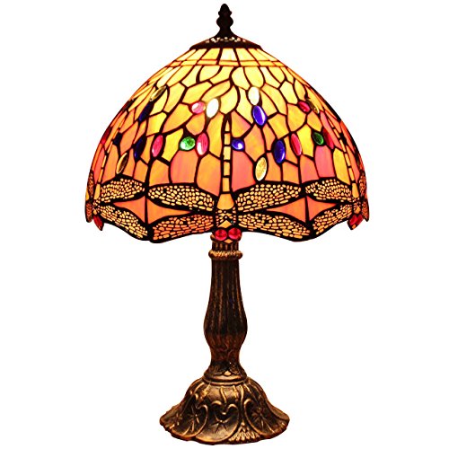 Bieye L30023 Tiffany-Stil Buntglas Libelle Tischlampe für Nachttisch Wohnzimmer Dekoration Orange von Bieye