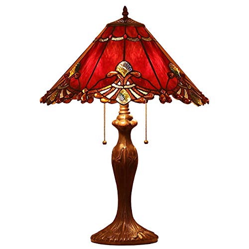 Bieye L30024US Tiffany-Stil Glasmalerei Barock Tischlampe mit 17 Zoll breiten Lampenschirm und Metallfuß, 26-Zoll groß, rot von Bieye